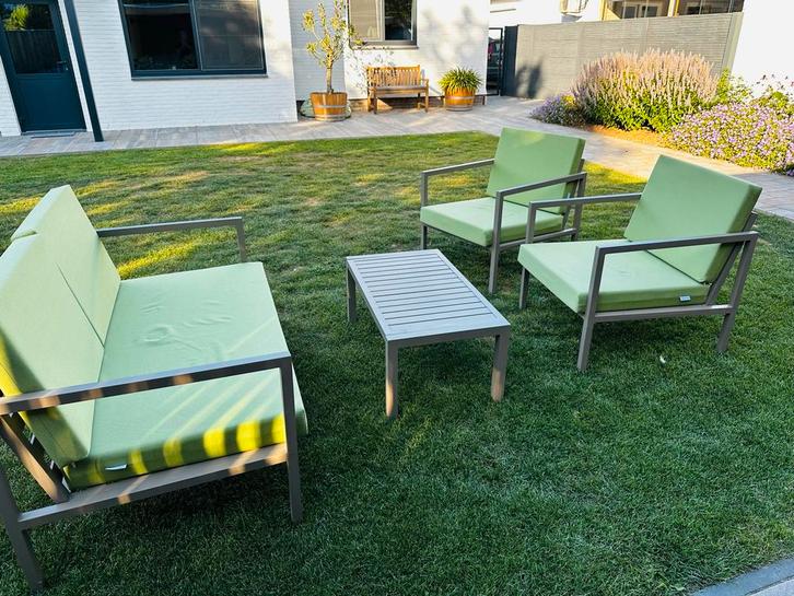 Aluminium Loungeset 4-persoons, Tuin en Terras, Tuinsets en Loungesets, Gebruikt, Loungeset, Aluminium, 4 zitplaatsen, Bank, Ophalen