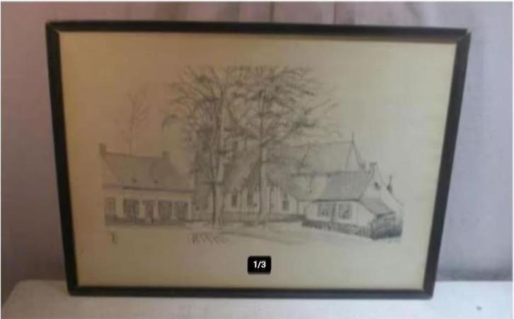 Mooie Tekening 'Centrum van het Dorpje' - Jef wouters, Antiek en Kunst, Kunst | Tekeningen en Foto's, Ophalen of Verzenden