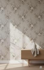 14251 vintage bloemen behang jutelook dusty rose swiet, Ophalen of Verzenden, Roze