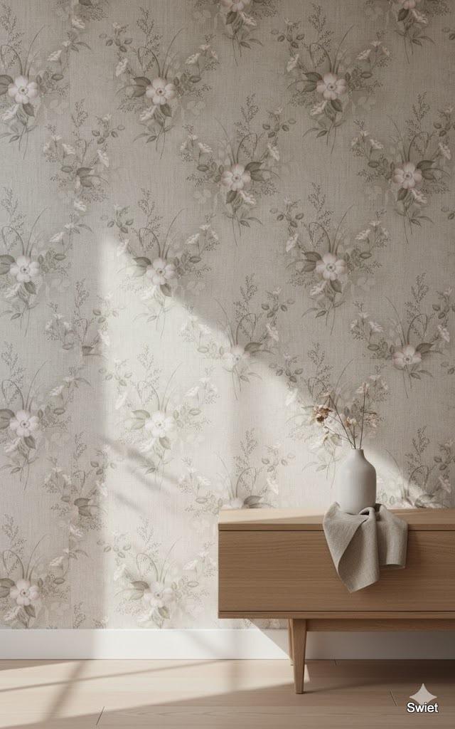 14251 vintage bloemen behang jutelook dusty rose swiet, Huis en Inrichting, Stoffering | Behang, Beige, Roze, Ophalen of Verzenden