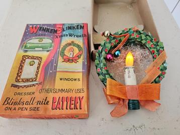 Vintage kerstversiering krans met knipperlicht in doosje beschikbaar voor biedingen