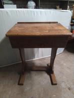 Antiek eiken schoolbankje, tafel, bureau. Porseleinen potje., Antiek en Kunst, Ophalen