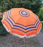Vintage jaren 70 parasol oranje met franjes zware kwaliteit, Gebruikt, Kantelbaar, Stokparasol, 2 tot 3 meter