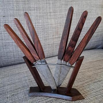 Vintage Deens messenset 6 st + rekje, Teak en RVS beschikbaar voor biedingen