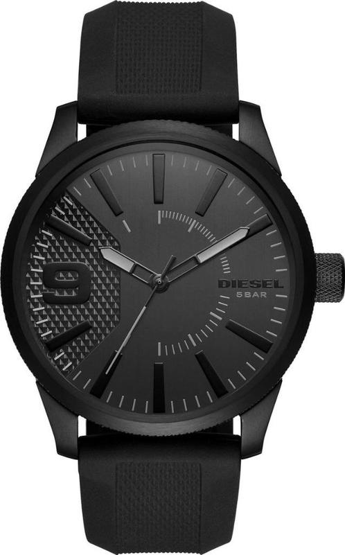 Diesel Rasp 46 mm – Total Black, Sieraden, Tassen en Uiterlijk, Horloges | Heren, Nieuw, Polshorloge, Overige merken, Staal, Kunststof