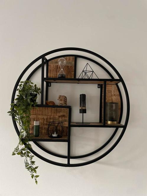 Rond Wandrek met Houten Planken, Huis en Inrichting, Woonaccessoires | Wandplanken en Boekenplanken, Zo goed als nieuw, Ophalen of Verzenden