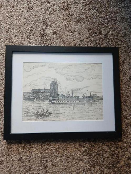 Oude veerpont Dordrecht /Zwijndrecht op de oude Maas, Antiek en Kunst, Kunst | Tekeningen en Foto's, Ophalen of Verzenden
