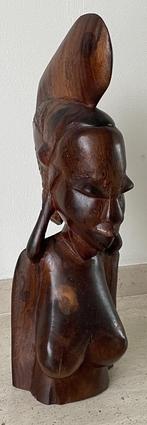 Grote handgesneden houten buste Afrikaanse vrouw, Antiek en Kunst, Ophalen of Verzenden