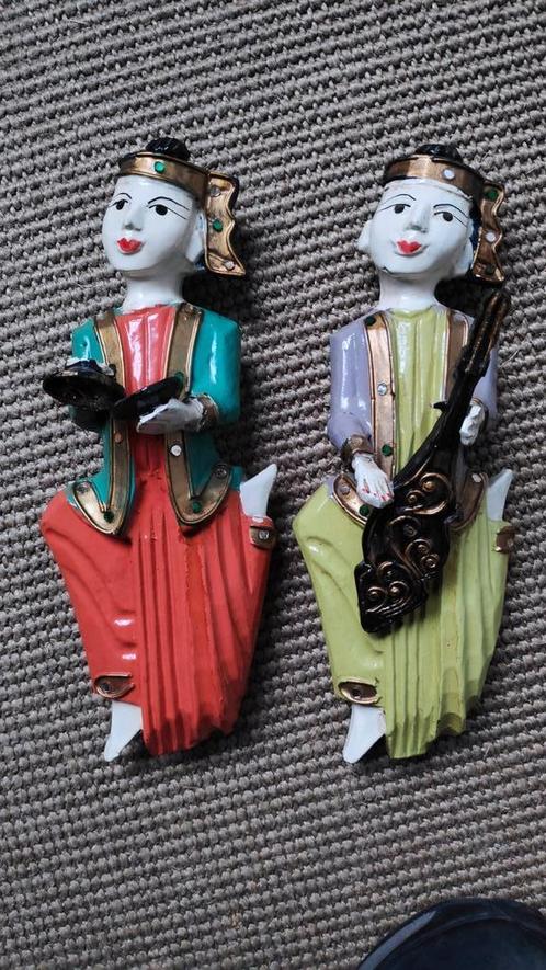 2 Indonesische Tempel Muzikanten, hout, Indonesië, Antiek en Kunst, Kunst | Beelden en Houtsnijwerken, Ophalen of Verzenden
