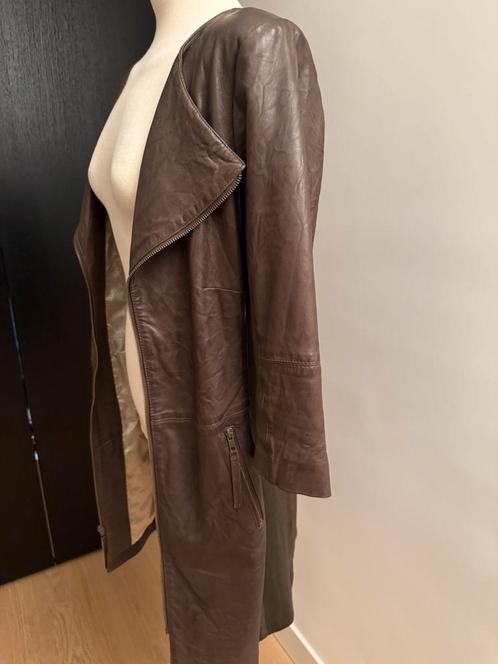 Halflange bruine leren jas van Transmission XL, Kleding | Dames, Jasjes, Kostuums en Pakken, Zo goed als nieuw, Maat 46/48 (XL) of groter