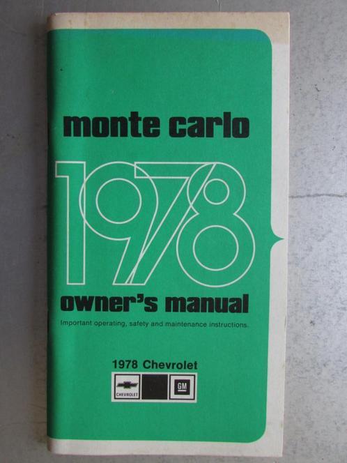 1978 CHEVROLET MONTE CARLO owner's manual, Engels, Auto diversen, Handleidingen en Instructieboekjes, Ophalen of Verzenden