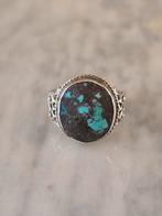 Mooie zilveren ring met Turkoise in zwarte steen, gemerkt, Gebruikt, Ophalen of Verzenden, Kleiner dan 17, Dame of Heer
