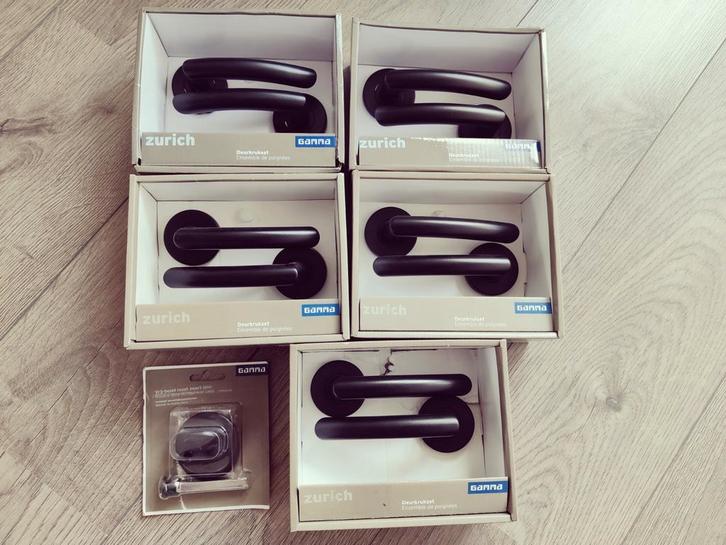 Deurkruk set zwart (5st) + wc slot draaiknop, Doe-het-zelf en Verbouw, Hang- en Sluitwerk, Nieuw, Klink of Kruk, Ophalen of Verzenden