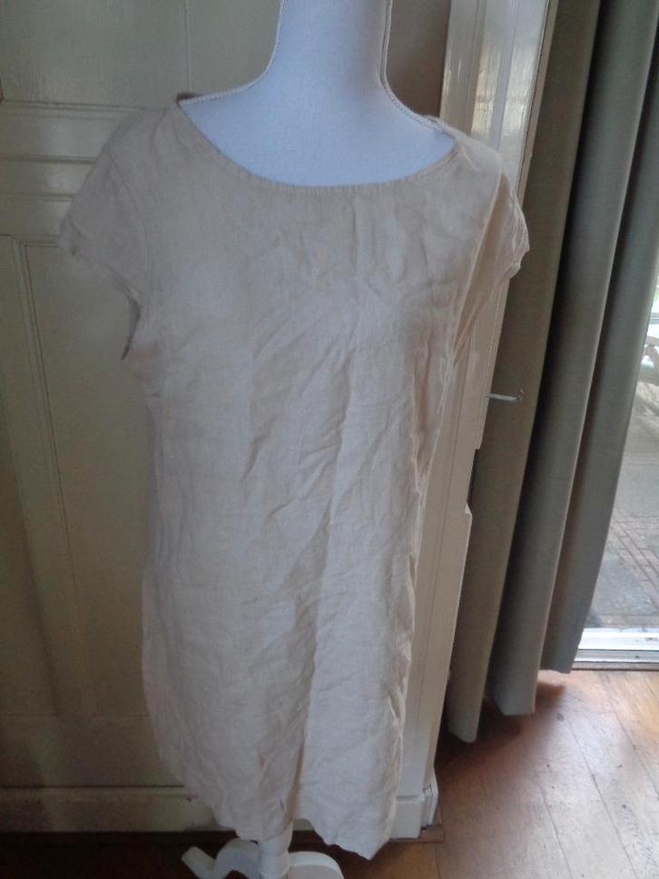 AZURI linnen jurk:mt L, Kleding | Dames, Jurken, Zo goed als nieuw, Maat 42/44 (L), Beige, Knielengte, Ophalen of Verzenden