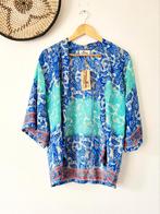 Bohemian zijde kimono blauw groen India hippie, Blauw, Ophalen of Verzenden, Zo goed als nieuw