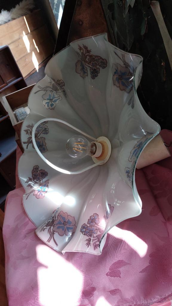 lamp hanglamp keukenlamp glas vintage wit blauw, Huis en Inrichting, Lampen | Hanglampen, Minder dan 50 cm, Glas, Ophalen of Verzenden