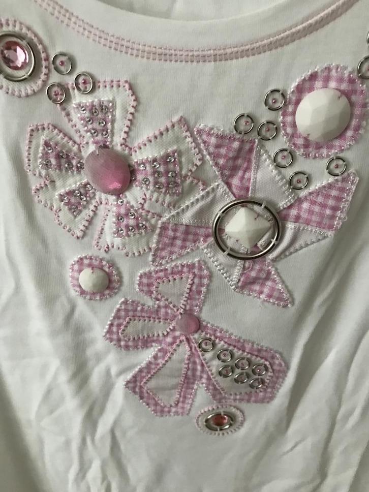 NC NICE CONNECTION shirt wit met pastelroze 42 valt als 40, Kleding | Dames, Tops, Zo goed als nieuw, Maat 38/40 (M), Wit, Korte mouw