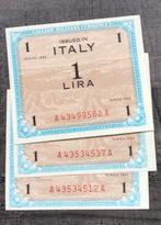Set van drie 1 lira 1943 biljetten, Ophalen of Verzenden, Buitenland, Bankbiljetten