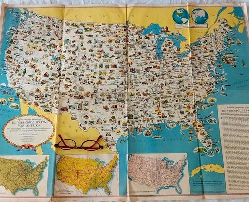 Zeldzame grote poster van amerika rond 1950, Antiek en Kunst, Antiek | Schoolplaten, Ophalen of Verzenden