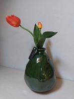 Vaas donkergroen incl zijden tulp ceramic vase H20 Nieuw, Aardewerk of Porselein, Nieuw, Oranje, Ophalen of Verzenden