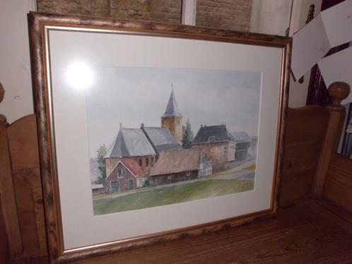 TEKENING IN LIJST DORPS GEZICHT G SUUR, Antiek en Kunst, Kunst | Tekeningen en Foto's, Ophalen of Verzenden