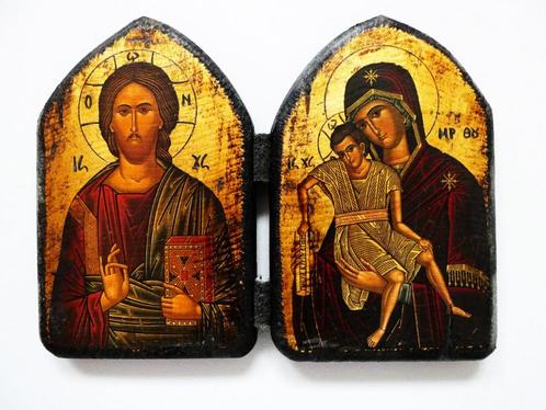 2 Luik Icoon Christus Pantocrator en Maria en Jezus Panagia, Antiek en Kunst, Antiek | Religie, Ophalen of Verzenden