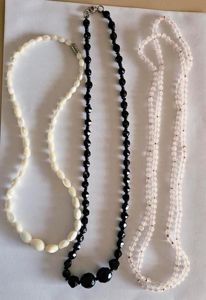 Rozenkwarts, parelmoer kettinkjes, Sieraden, Tassen en Uiterlijk, Antieke sieraden, Ketting, Overige materialen, Met edelsteen