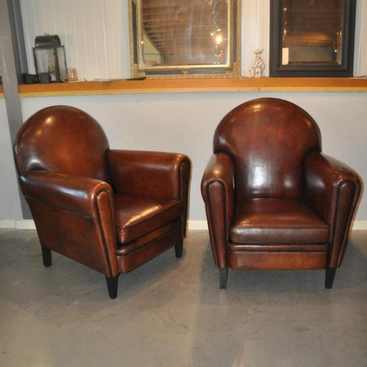 Set Art Deco schapenleren fauteuils (Brixton), Huis en Inrichting, Fauteuils, Zo goed als nieuw, Leer, 50 tot 75 cm, 75 tot 100 cm
