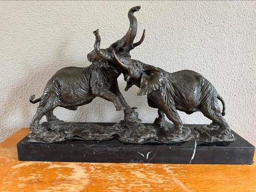 Bronzen Olifanten op marmeren plaat, Antiek en Kunst, Antiek | Koper en Brons, Brons, Ophalen of Verzenden