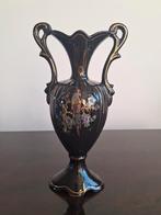 Vintage Zwarte Vaas met Vogeldecoratie, Ophalen of Verzenden