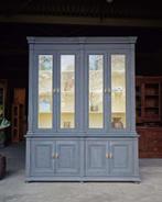 Hoge franse vitrinekast | Buffetkast blauw, antraciet  #2398, Huis en Inrichting, Kasten | Vitrinekasten, Niet ingevuld, 150 tot 200 cm