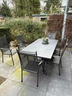 Stapelbare tuinstoelen ijzer met creme kussens, Tuin en Terras, Tuinsets en Loungesets, Ophalen, Gebruikt, 6 zitplaatsen, Aluminium