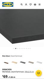 2x ikea Ekbacken werkblad zwart 1,86 meter, Ophalen, Zwart, 50 tot 100 cm, Zo goed als nieuw