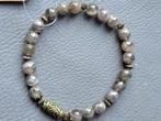 584 Edelsteen armband Nat. Black Moonstone Maansteen 7.5mm, Overige kleuren, Nieuw, Ophalen of Verzenden, Elastiek