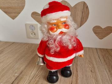Zeer Mooie Vintage Kerstman met bel en rood wit fluweel pak beschikbaar voor biedingen