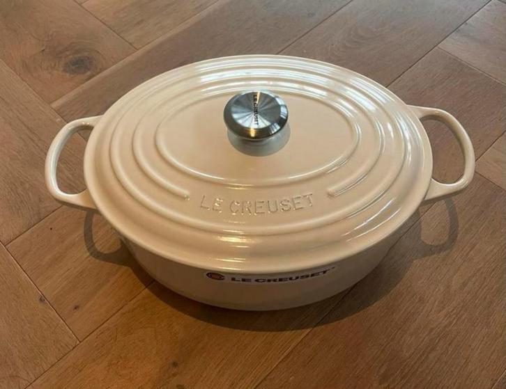Le Creuset braadpan, ovaal cremekleurig, Huis en Inrichting, Keuken | Potten en Pannen, Nieuw, Koekenpan of Braadpan, Gietijzer