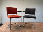 Eetkamerstoel met glanzend chromen frame, Huis en Inrichting, Stoelen, Ophalen, Gebruikt, Twee, Bruin