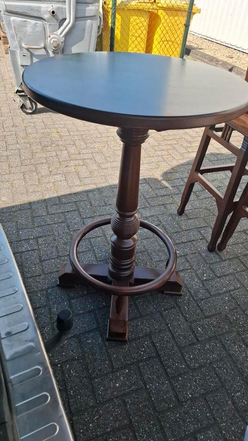 Horeca cafe statafel hout bruin gedraaid mancave + krukken, Huis en Inrichting, Tafels | Statafels, Zo goed als nieuw, Ophalen of Verzenden