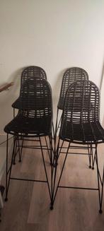 Set van 4 rotan barkrukken - zwart, Huis en Inrichting, Barkrukken, 4 krukken, Ophalen, Gebruikt, 60 tot 90 cm