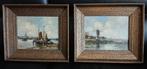 Set schilderijen bomschuit en molen, Antiek en Kunst, Kunst | Schilderijen | Klassiek, Ophalen of Verzenden