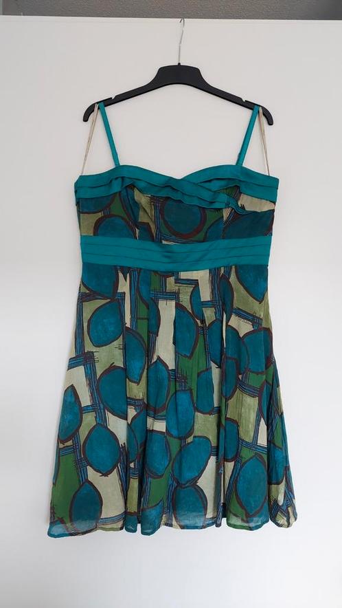 Steps jurk groen bruin bladeren strapless spaghettibandjes, Kleding | Dames, Gelegenheidskleding, Zo goed als nieuw, Maat 42/44 (L)
