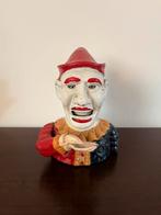 mechanische gietijzeren spaarpot clown, Verzamelen, Spaarpotten, Ophalen of Verzenden, Gebruikt, Overige thema's