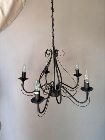 Metalen kroonluchter met 5 lampen - metaal vintage messing  beschikbaar voor biedingen