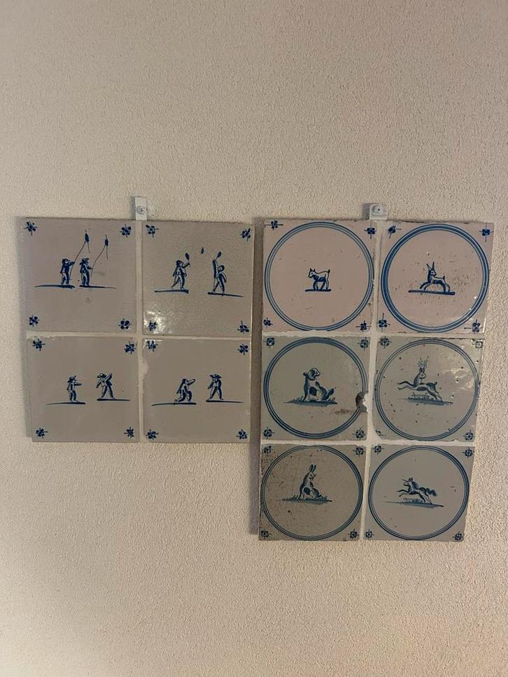 Antieke Delftsblauwe Tegels - Set van 12, Antiek en Kunst, Antiek | Wandborden en Tegels, Ophalen of Verzenden