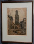 Ets met gezicht op Stadhuis en Dom te Utrecht Marius Janssen, Antiek en Kunst, Kunst | Etsen en Gravures, Ophalen of Verzenden