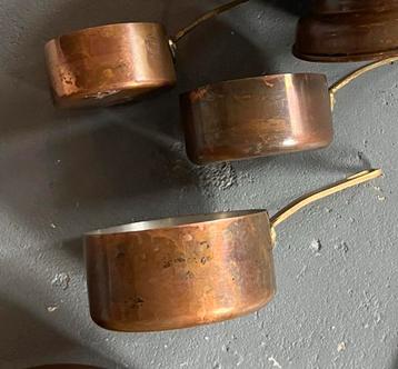 3 vintage oude Franse mini koperen pannetjes Faucogney beschikbaar voor biedingen