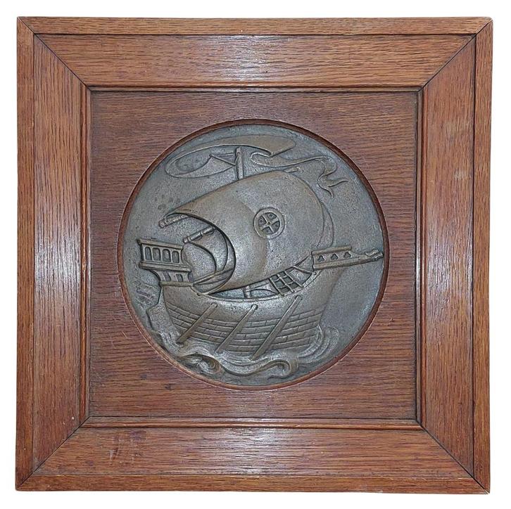 Onbekend - Plaquette : Koggeschip of Kogge, Antiek en Kunst, Kunst | Beelden en Houtsnijwerken, Verzenden