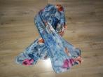 Sandwich blauw sjaal met bloemenprint, Verzenden, Maat 46/48 (XL) of groter, Nieuw, Sjaal