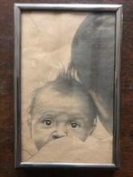 Vintage ingelijste prent van baby, Antiek en Kunst, Ophalen of Verzenden