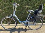 Gazelle Bloom blauw moederfiets 57cm 28inch met Bobike zitje, Gebruikt, Dubbele standaard, 56 cm of meer, 1 zitje